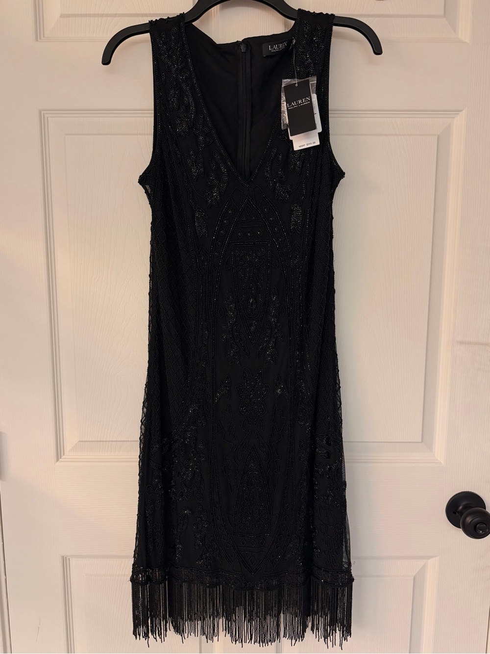 Ralph Lauren Black Beaded Fringe Midi Dress